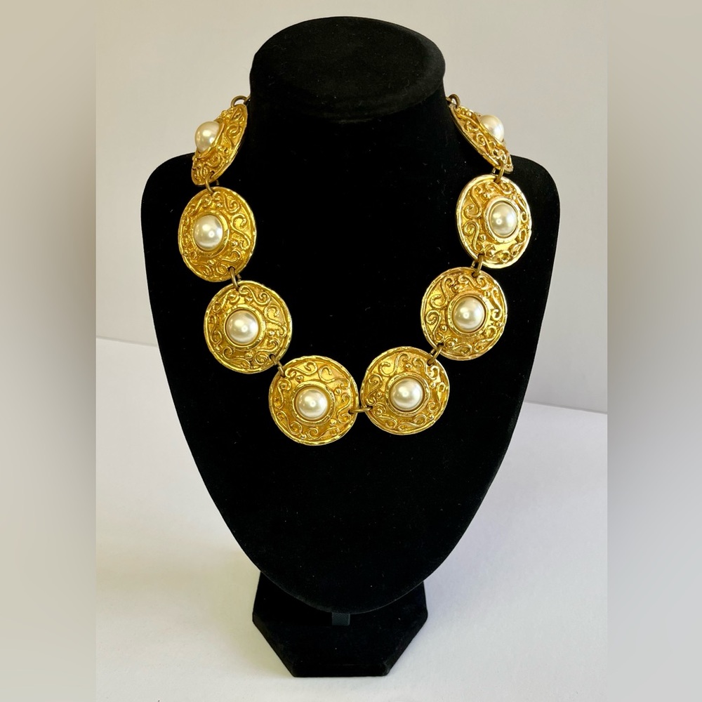 Genuine Edouard Rambaud Necklace - Pearl Canochon Coin